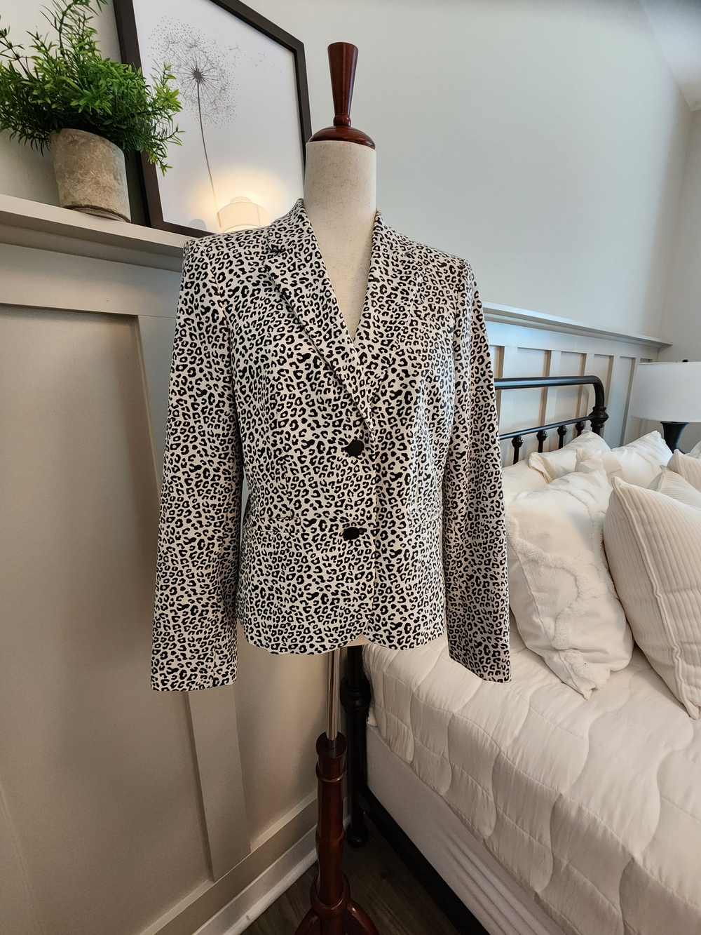 Calvin Klein Black and White Leopard Print Blazer